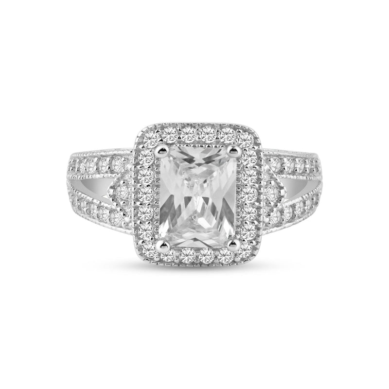 Silver 925 Rhodium Plated Micro Pave Clear Cluster CZ Square Ring - ACR00006