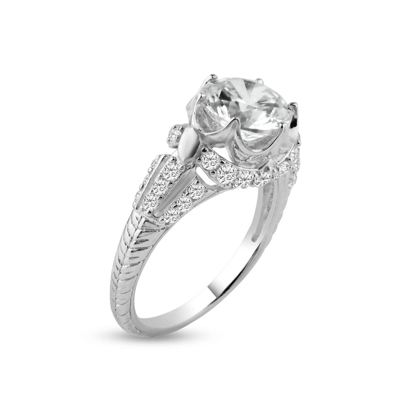 Silver 925 Rhodium Plated Micro Pave Clear CZ Flower Ring - ACR00007