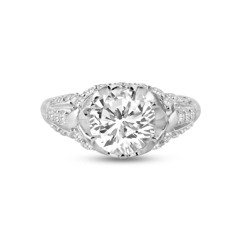 Silver 925 Rhodium Plated Micro Pave Clear CZ Flower Ring - ACR00007 | Silver Palace Inc.