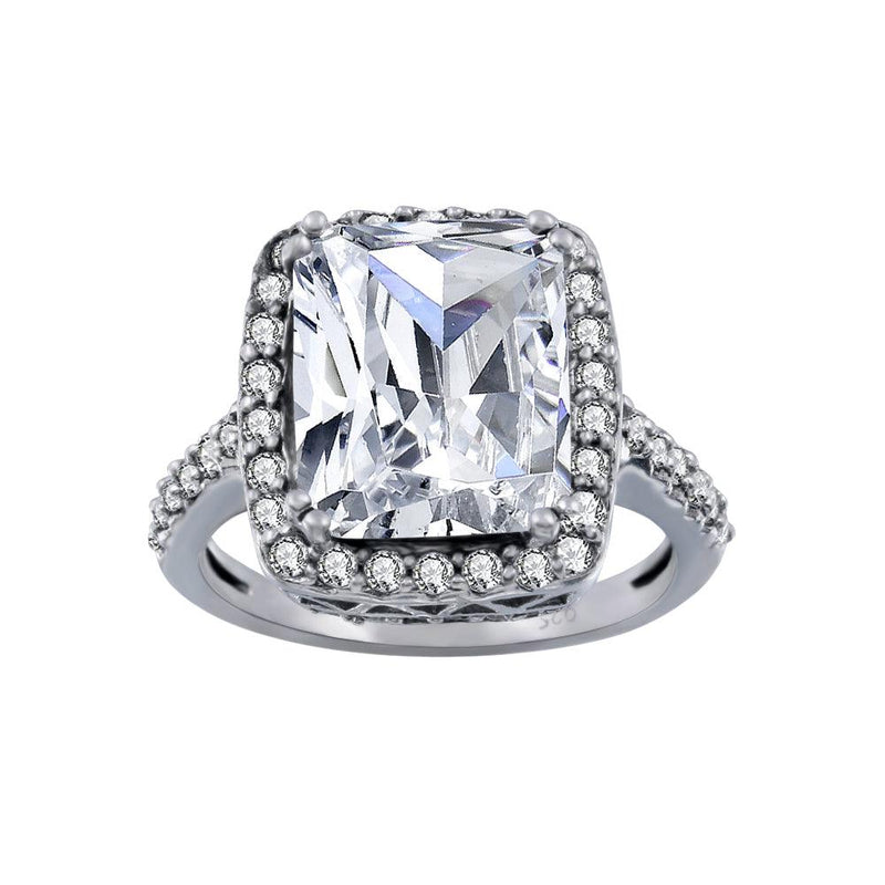 Rhodium Plated 925 Sterling Silver Clear Cluster CZ Square Ring - ACR00008 | Silver Palace Inc.