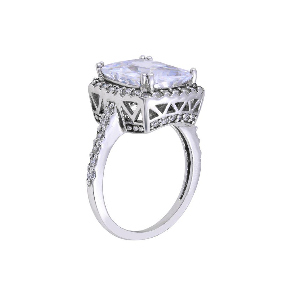 Anillo cuadrado de circonitas cúbicas transparentes en plata de ley 925 rodiada - ACR00008