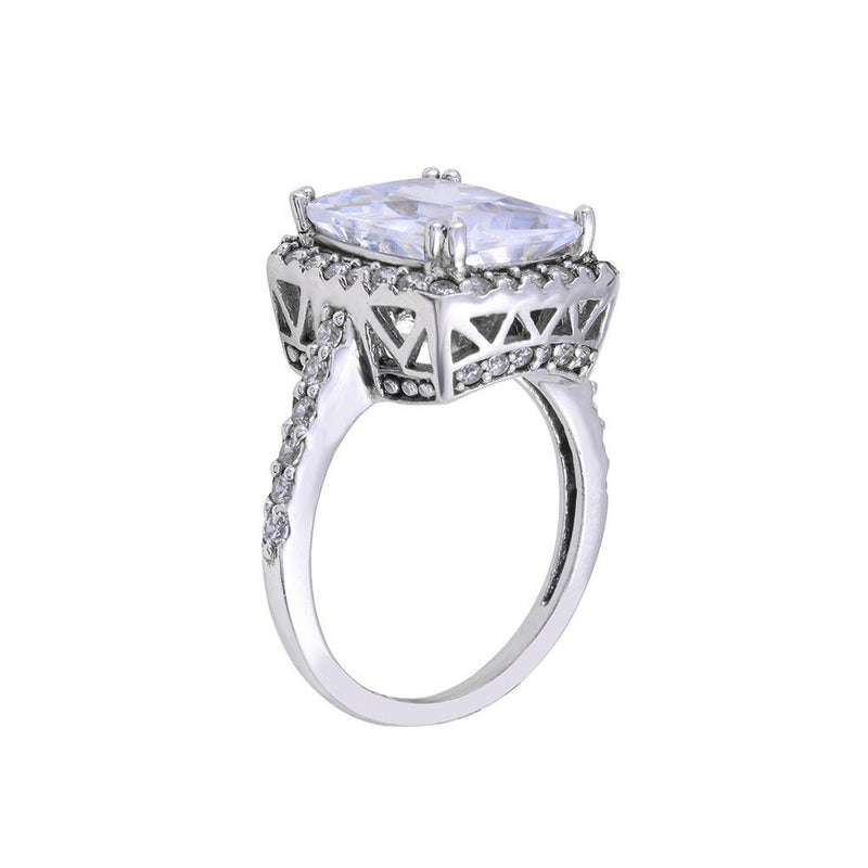 Rhodium Plated 925 Sterling Silver Clear Cluster CZ Square Ring - ACR00008