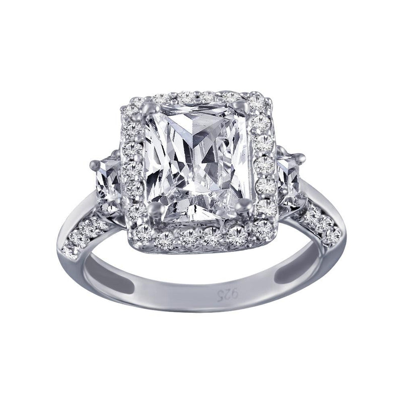 Rhodium Plated 925 Sterling Silver Clear Cluster CZ Square Ring - ACR00009 | Silver Palace Inc.