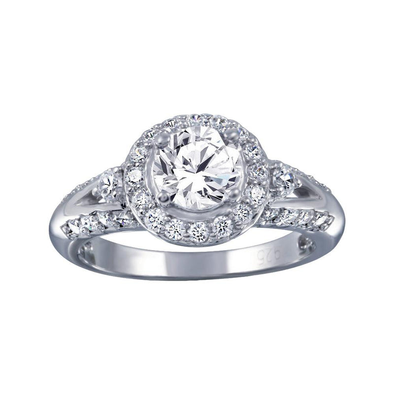 Rhodium Plated 925 Sterling Silver Clear Cluster CZ Round Ring - ACR00019 | Silver Palace Inc.