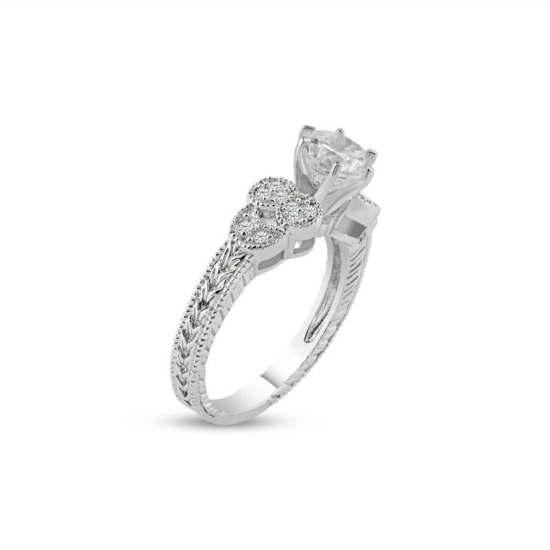 Silver 925 Rhodium Plated Pave Clear Round Center CZ Ring - ACR00020 | Silver Palace Inc.