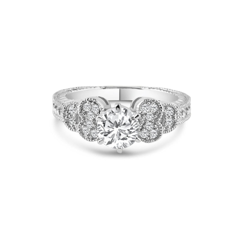 Silver 925 Rhodium Plated Pave Clear Round Center CZ Ring - ACR00020