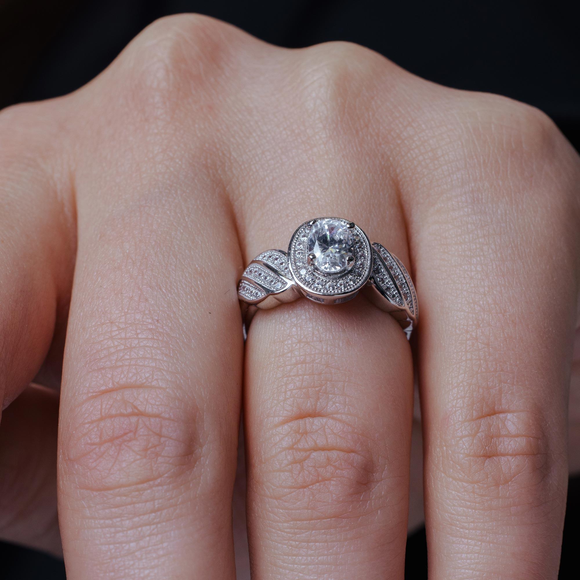 Silver 925 Rhodium Plated Micro Pave CZ Winged Ring - ACR00043