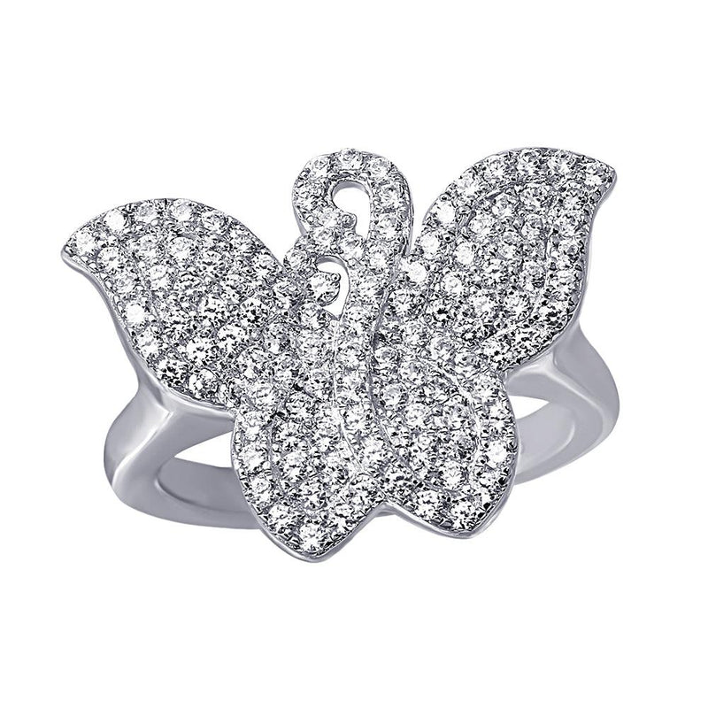 Silver 925 Rhodium Plated Butterfly Covered With CZ - ACR00047 | Silver Palace Inc.