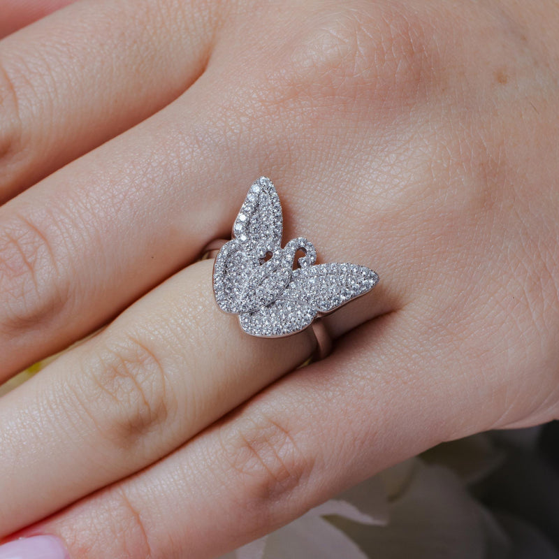 Silver 925 Rhodium Plated Micro Pave CZ Butterfly Ring - ACR00051