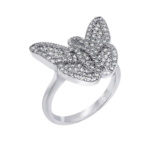 Silver 925 Rhodium Plated Micro Pave CZ Butterfly Ring - ACR00051 | Silver Palace Inc.