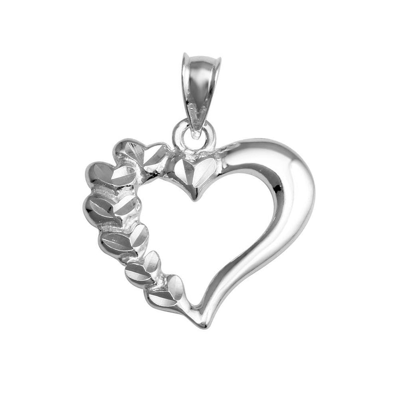 Silver 925 Rhodium Plated Open Half Leaves Heart Pendant - AJP00002 | Silver Palace Inc.