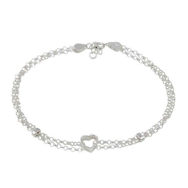 Silver 925 Open Heart Center Rolo Link Anklet - ANK00014 | Silver Palace Inc.