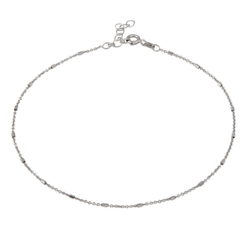 Silver 925 Rhodium DC Tube Link Anklet - ANK00028RH | Silver Palace Inc.