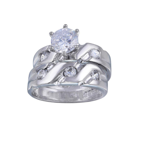 Silver 925 Rhodium Plated Clear Solitaire CZ Overlap Twist Engagement Ring Set - ANT00003 | Silver Palace Inc.