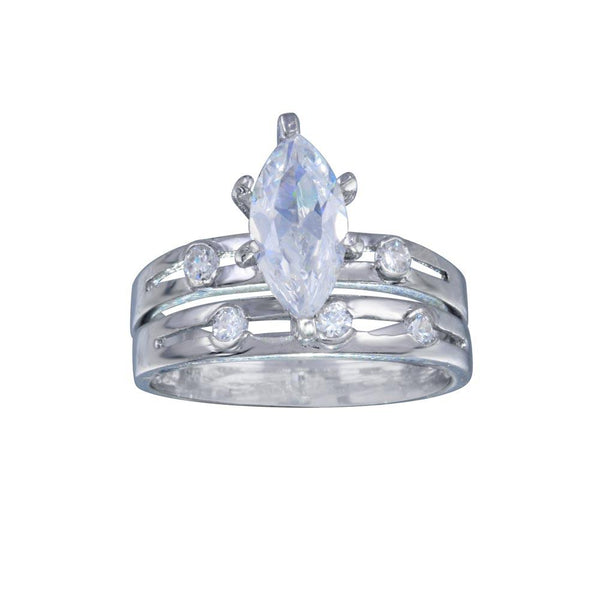 Silver 925 Rhodium Plated Clear Marquise CZ Engagement Ring Set - ANT00004 | Silver Palace Inc.