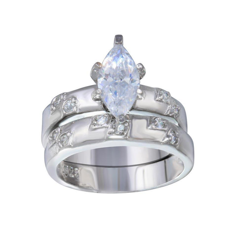 Rhodium Plated 925 Sterling Silver Clear Marquise CZ Engagement Ring Set - ANT00012 | Silver Palace Inc.