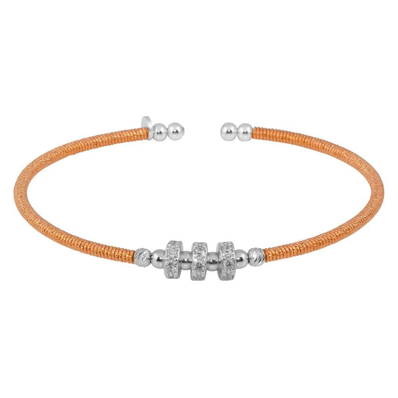 Silver 925 Rose Gold Plated Beaded Cuff with CZ - ARB00001RGP | Silver Palace Inc.