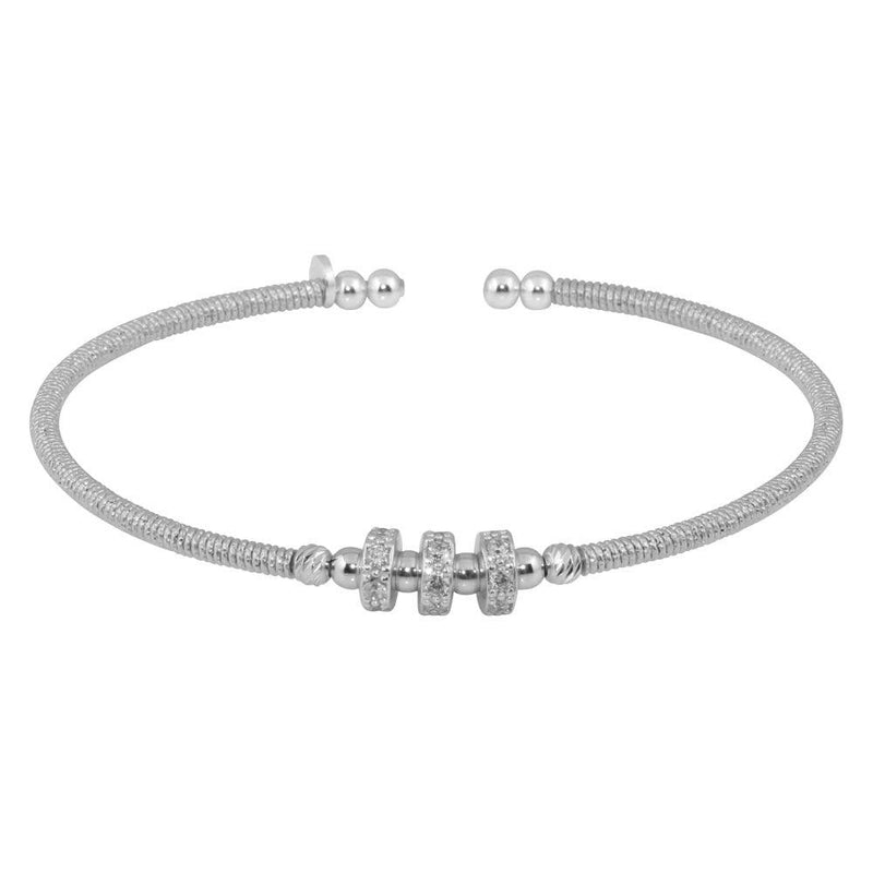 Silver 925 Rhodium Plated Beaded Open Bangle with CZ - ARB00001RH | Silver Palace Inc.