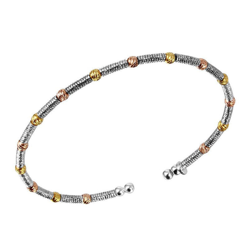 Silver 925 Gold, Rose Gold, and Rhodium Plated Thin Two Tone Bangle - ARB00002MUL | Silver Palace Inc.