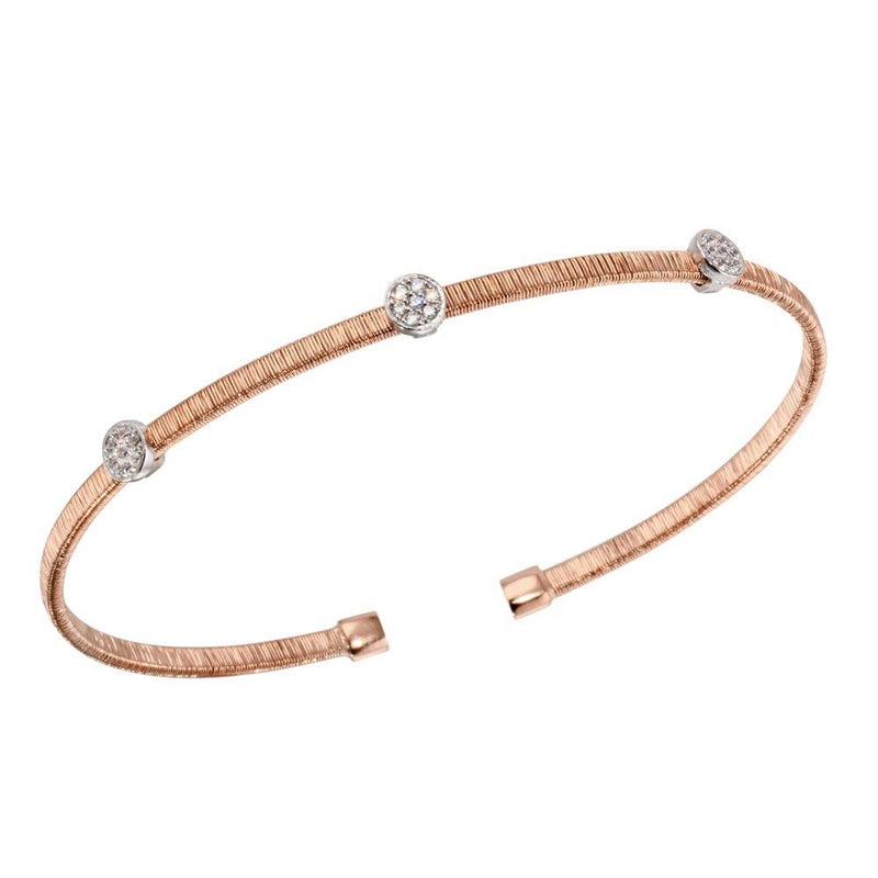 Silver 925 Rose Gold Plated Adjustable Bangle with CZ - ARB00005RGP | Silver Palace Inc.