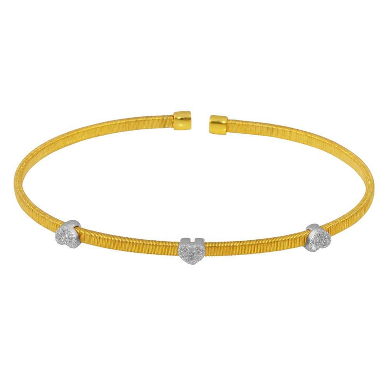 Silver 925 Gold Plated Three Heart Open Bangle with CZ - ARB00006GP | Silver Palace Inc.