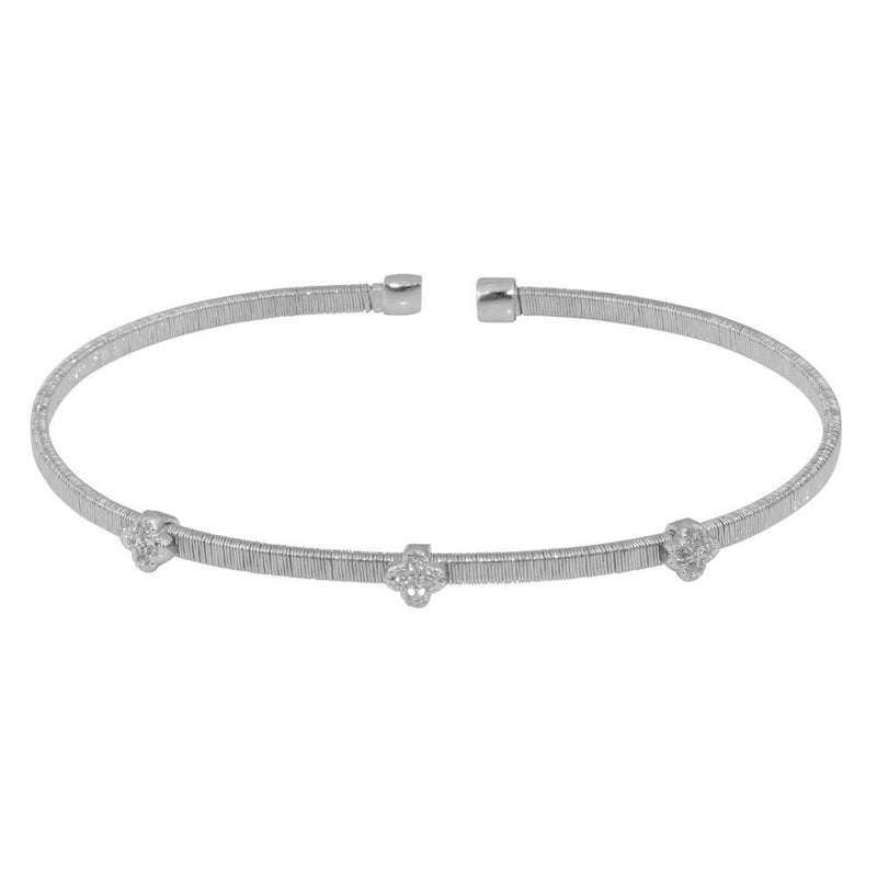 Silver 925 Rhodium Plated Three Clover Open Bangle with CZ - ARB00009RH | Silver Palace Inc.