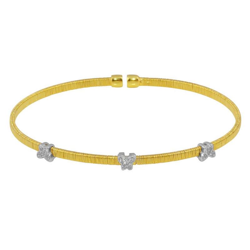 Silver 925 Gold Plated Three Butterfly Open Bangle with CZ - ARB00010GP | Silver Palace Inc.