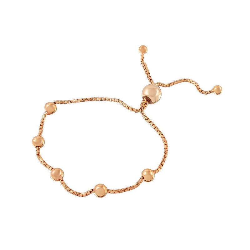Silver 925 Rose Gold Plated 8 Beaded Italian Lariat Bracelets - ARB00017RGP | Silver Palace Inc.