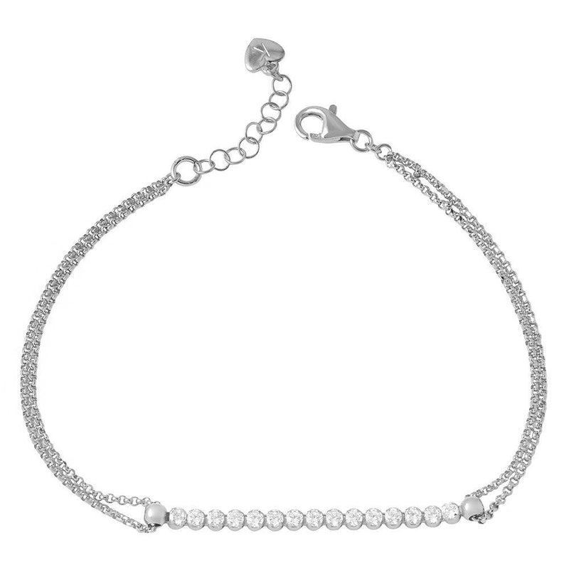 Silver 925 Rhodium Plated CZ Center Chain Bracelet - ARB00021RH | Silver Palace Inc.