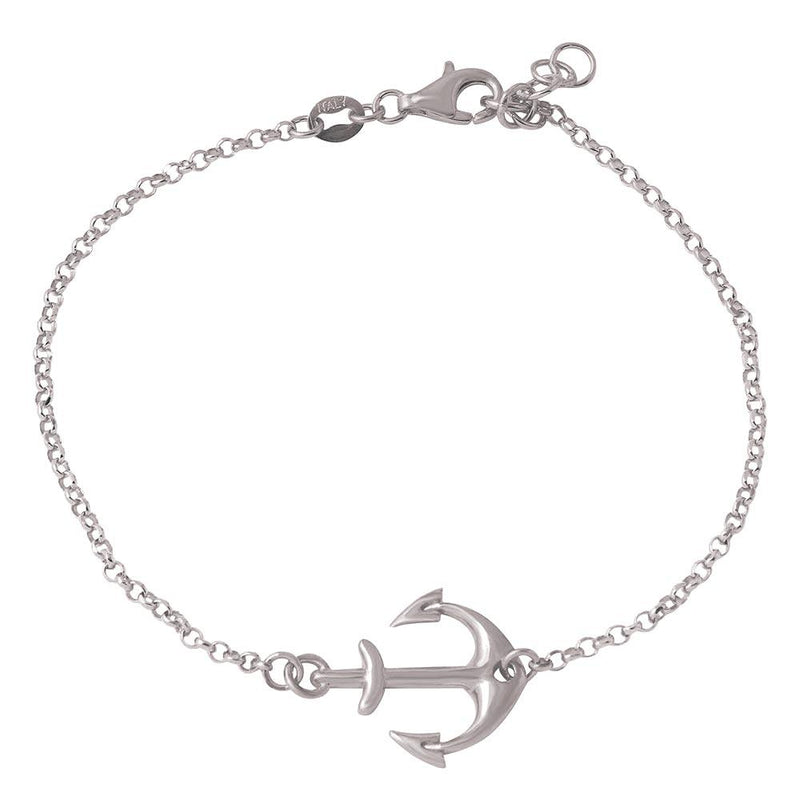 Silver 925 Rhodium Plated Anchor Chain Bracelets - ARB00025RH | Silver Palace Inc.