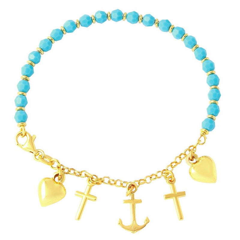 Silver 925 Gold Plated Charm Bracelet with Turquoise Beads - ARB00028GP | Silver Palace Inc.