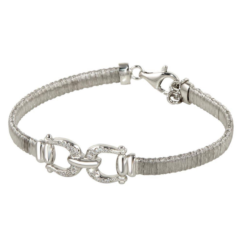 Silver 925 Rhodium Plated Buckle Bracelet with CZ - ARB00037RH | Silver Palace Inc.