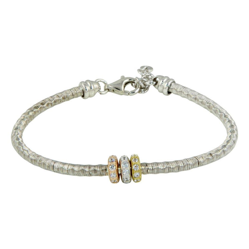 Silver 925 Rhodium Plated Tri Color Bead Bracelet with CZ - ARB00040TRI | Silver Palace Inc.