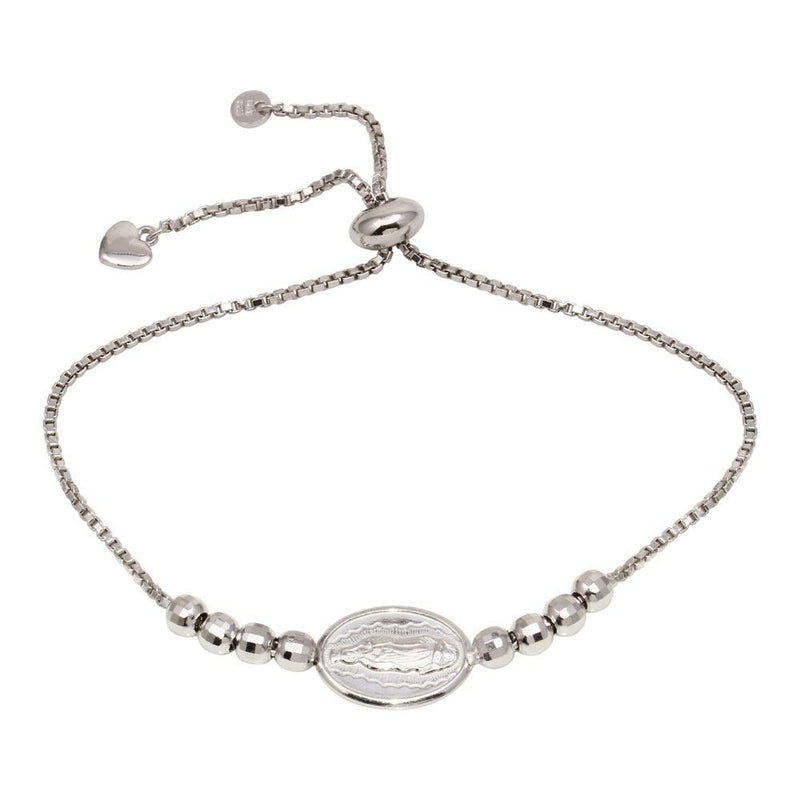 Silver 925 Rhodium Plated Adjustable Diamond Cut Religious Bracelets - ARB00046RH | Silver Palace Inc.