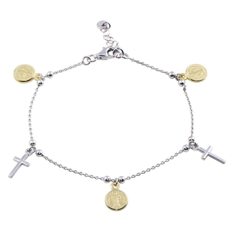 Silver 925 Gold Plated 2 Toned Dangling Charm Bead Bracelet - ARB00056RH-GP | Silver Palace Inc.