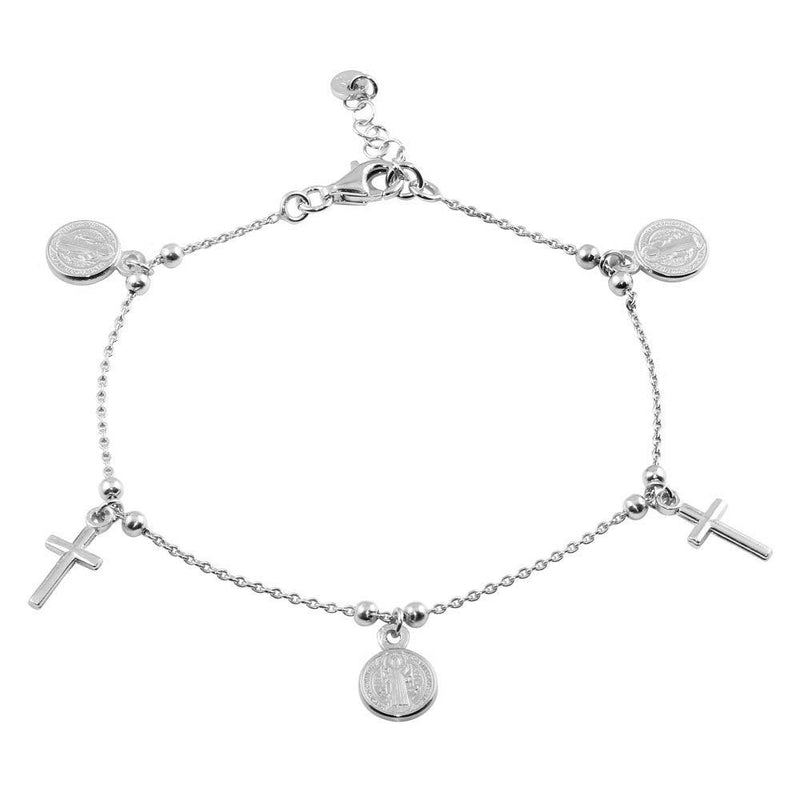 Silver 925 Rhodium Plated 2 Toned Dangling Charm Bead Bracelet - ARB00056RH | Silver Palace Inc.
