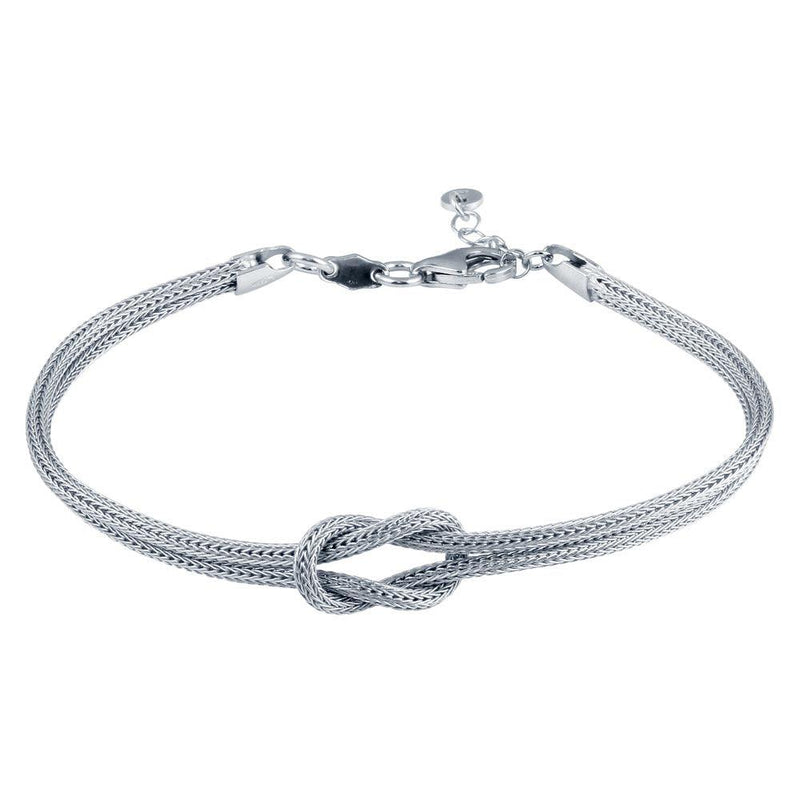 Silver 925 Rhodium Plated Double Chain Knot Bracelet - ARB00059RH | Silver Palace Inc.