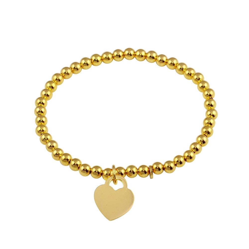Silver 925 Gold Plated Heart Beaded Bracelet - ARB00064GP | Silver Palace Inc.