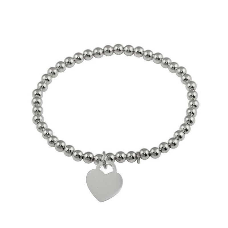 Rhodium Plated 925 Sterling Silver Heart  Beaded Bracelet - ARB00064RH | Silver Palace Inc.