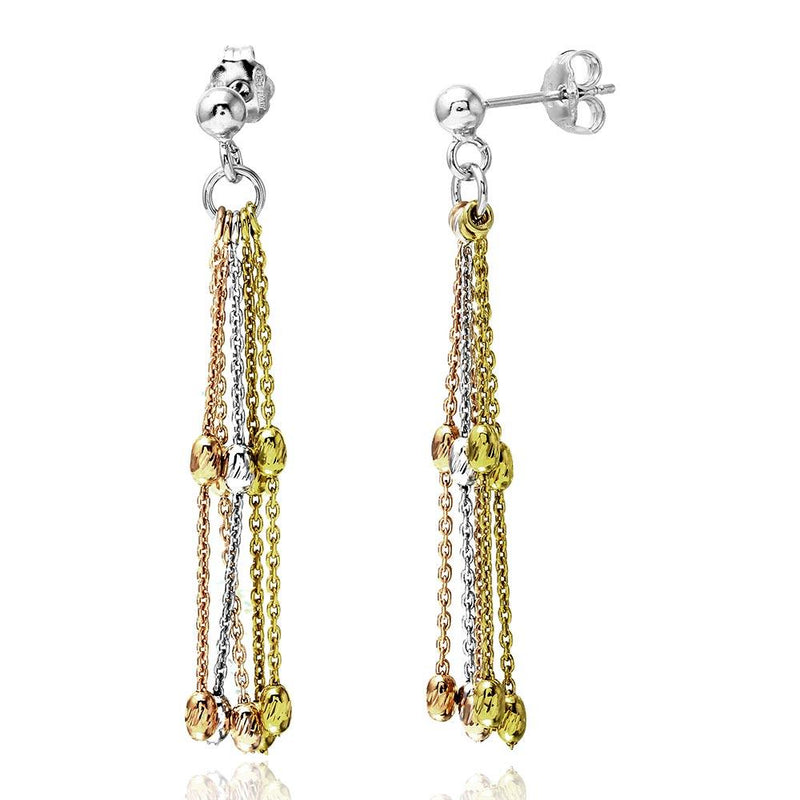 Silver 925 3 Toned Dangling Beaded Stands Earrings - ARE00001TRI | Silver Palace Inc.