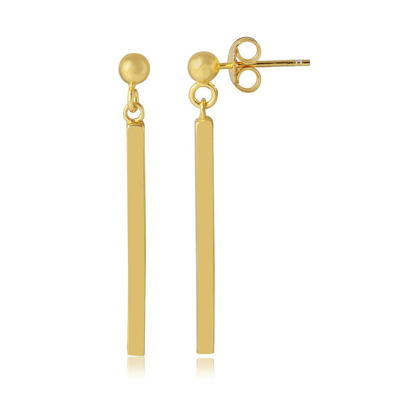Silver 925 Gold Plated Drop Down Bar Earrings - ARE00007GP | Silver Palace Inc.