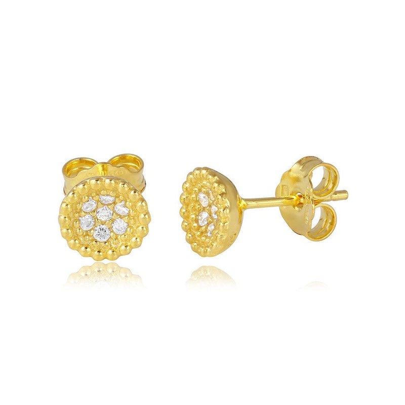 Silver 925 Gold Plated CZ Encrusted Bowl Shape Stud Earrings - ARE00008GP | Silver Palace Inc.