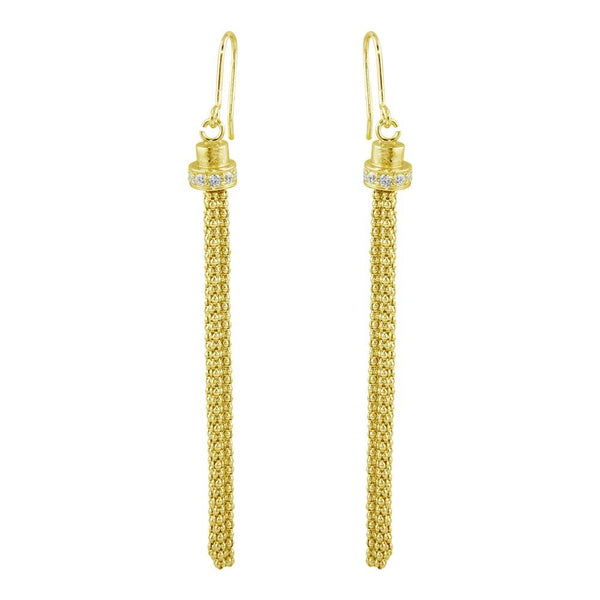 Silver 925 Gold Plated Tassel Drop Earrings with CZ - ARE00010GP | Silver Palace Inc.