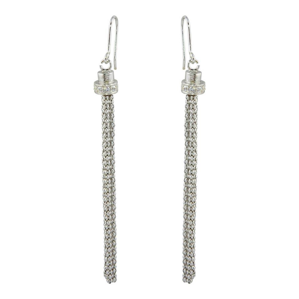 Silver 925 Rhodium Plated Tassel Drop Earrings with CZ - ARE00010RH | Silver Palace Inc.