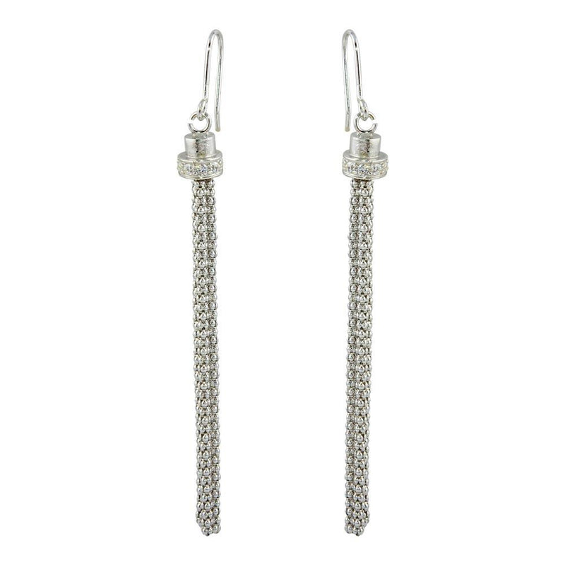 Silver 925 Rhodium Plated Tassel Drop Earrings with CZ - ARE00010RH | Silver Palace Inc.