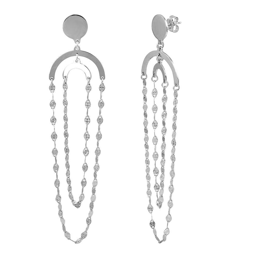 Silver 925 Rhodium Plated Hanging Double Loop Chain Earrings - ARE00014RH | Silver Palace Inc.