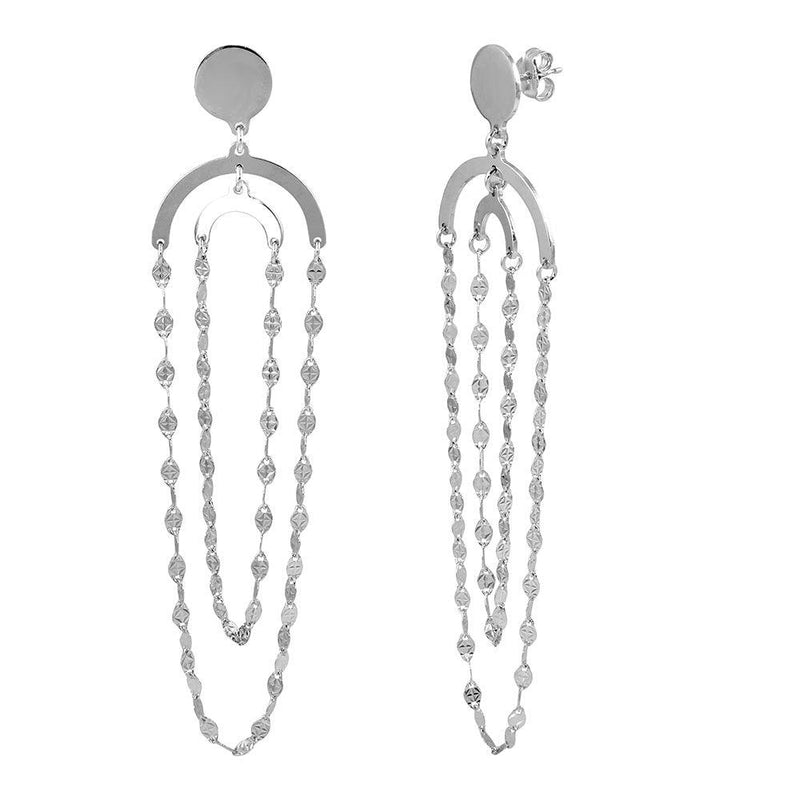 Silver 925 Rhodium Plated Hanging Double Loop Chain Earrings - ARE00014RH | Silver Palace Inc.