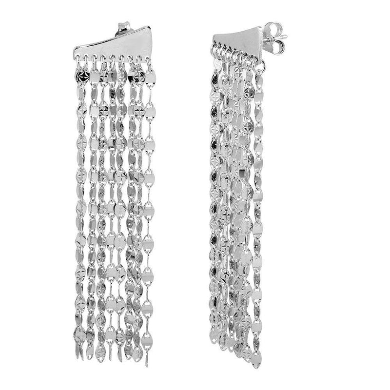 Silver 925 Rhodium Plated 9 Row Hanging Chain Earring - ARE00015RH | Silver Palace Inc.