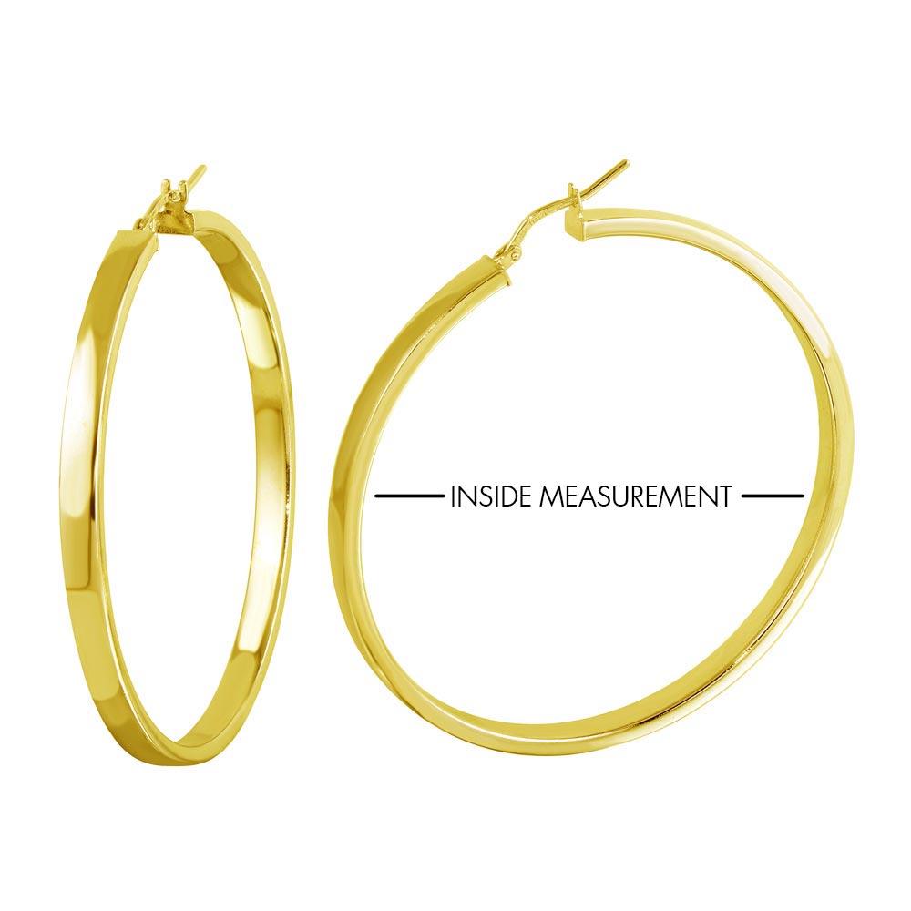 Silver 925 Gold Plated Electroforming Flat 4mm Hoop Earrings - ARE00022GP | Silver Palace Inc.