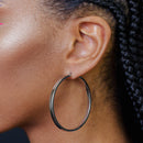 Rhodium Plated 925 Sterling Silver Electroforming Flat 4mm Hoop Earrings - ARE00022RH